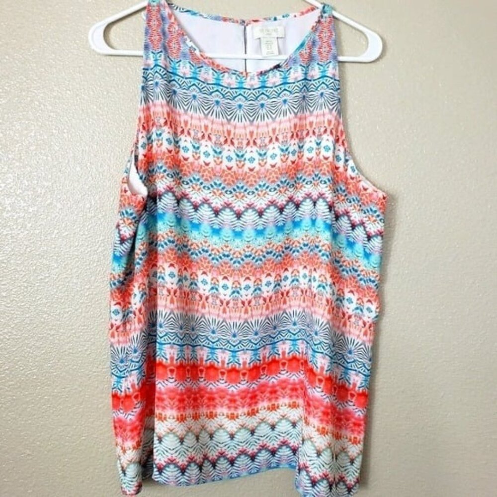 St. Tropez West XL Top Sleeveless Keyhole Back COLORFUL Beach Vacation - Picture 1 of 9